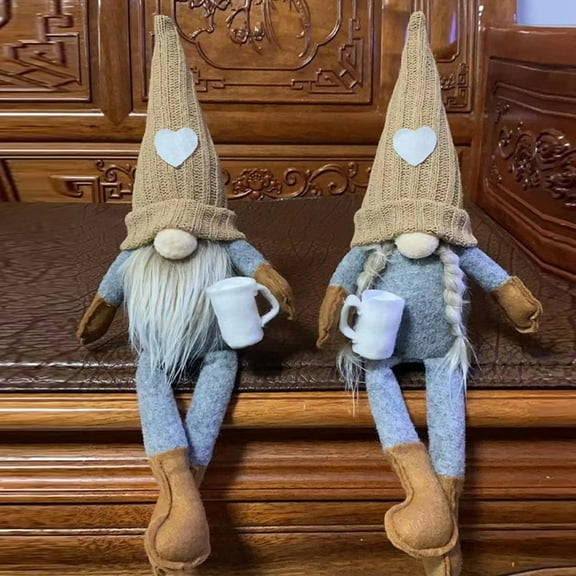 2 Pcs Plush Bar Decor, Handmade Swedish Tomte Gifts Farmhouse Scandinavian Figurine for Home Kitchen Coffee Station Table Shelf