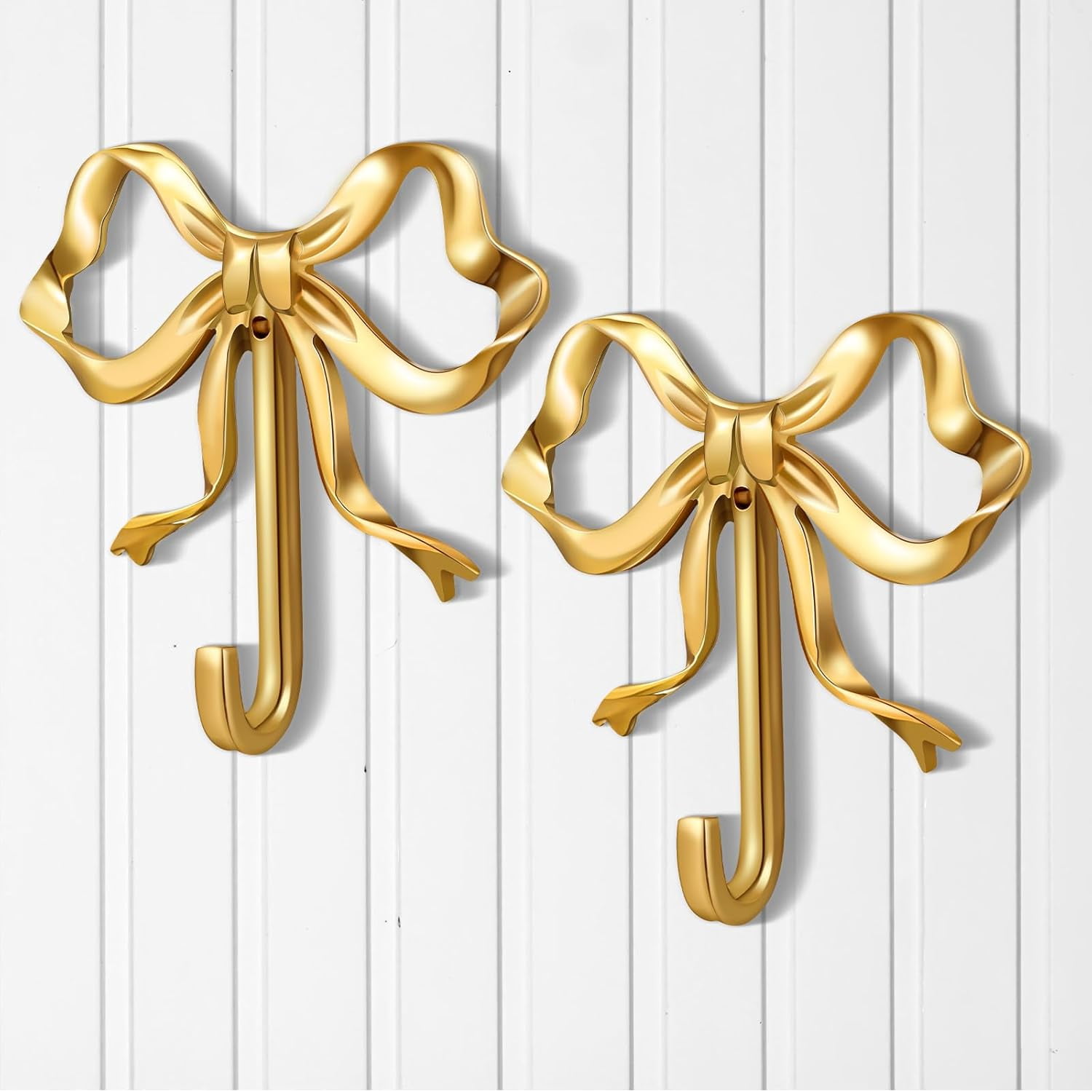 2 Pcs Gold Bow Knot Hooks Brass Bow Wall Hooks Door Hanger Towel Hooks