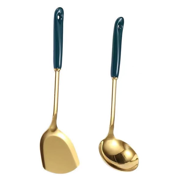2 Pcs Gold Cooking Utensil Set,Vintage Look Stainless Steel Kitchen Utensils Set ,Easy to Clean,Perfect Gift.