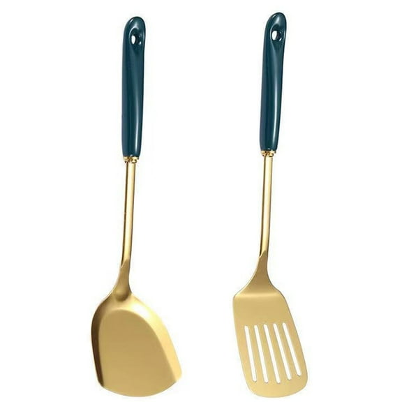 2 Pcs Gold Cooking Utensil Set,Vintage Look Stainless Steel Kitchen Utensils Set ,Easy to Clean,Perfect Gift.
