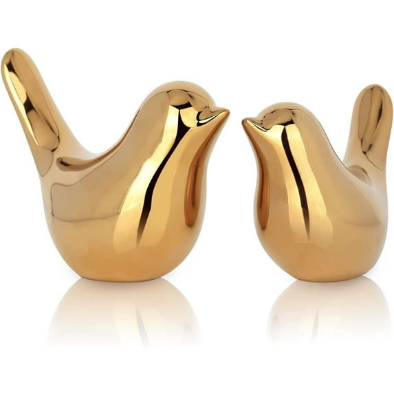 2 Pcs Gold Decor Accents,Small Animal Statues,Modern Home Decorative, Birds Sculpture, Ornaments for Shelf, Bookshelf, Coffee Table,Knick Knacks Home Decor for Shelves(Gold Bird)