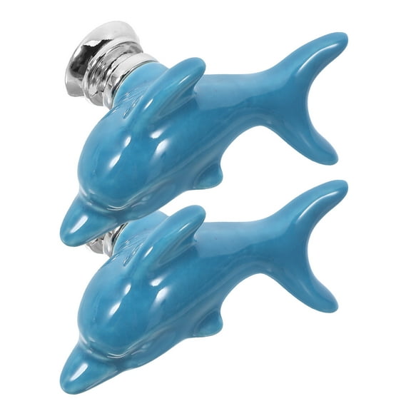 GOOHOCHY 2pcs Dolphin Door Knobs Durable Ceramic Drawer Handles for Cabinets