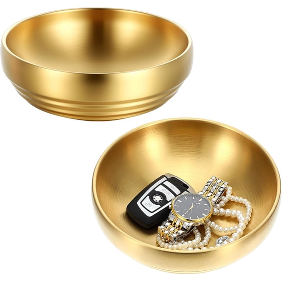 2 Pcs Gold Large Key Bowl, 7.4 Inch Decorative Key Bowl for Entryway Table Catch All Dish Gold Keys Bowls for Entryway Table Home Decor Centerpiece