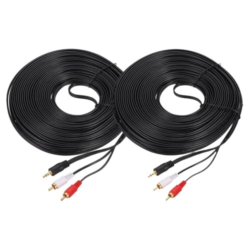 2 Pcs Gold Plating TRS 3.5mm Male to 2RCA Jack Cable, 20M(22Yd) Copper Core 3Meterm PVC Audio AUX Cable for High Fidelity Sound Transmission to TV/Amplifier/Speaker/Mobile