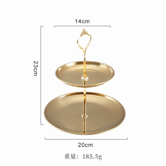 2 Pcs Gold Round Tiered Serving Tray, Dual-Layer Cupcake Stand Holder with Hollow Handle, 430 Stainless Steel Dessert Fruit Table Display for Home Wedding Parties, 7.9 x 5.5 x 9.1 in