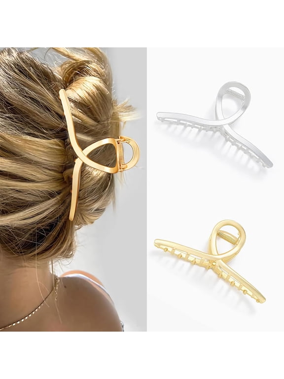 2 Pcs Gold Silver Hair Clips Large Metal Claw Clips for Thick Hair Non-Slip Strong Hold Hair Clips for Women