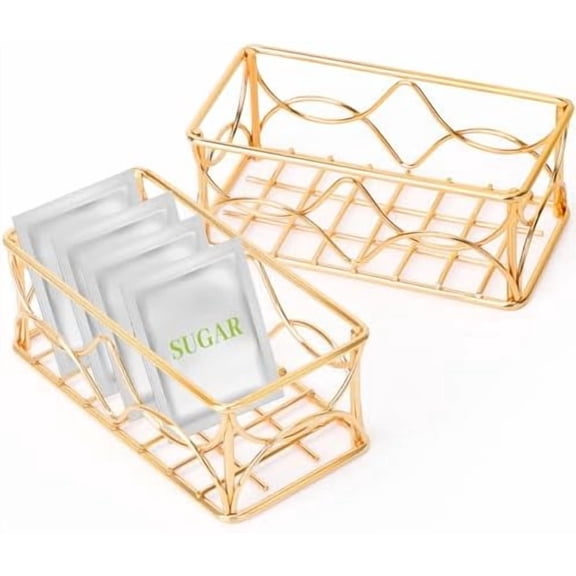 2 Pcs Gold Sugar Packet Holder Metal Tea Bag Organizer Sugar Caddy Coffee Creamer Tea Bag Caddy for Coffee Bar Kitchen Home 4.5*2.2*1.8 Inch
