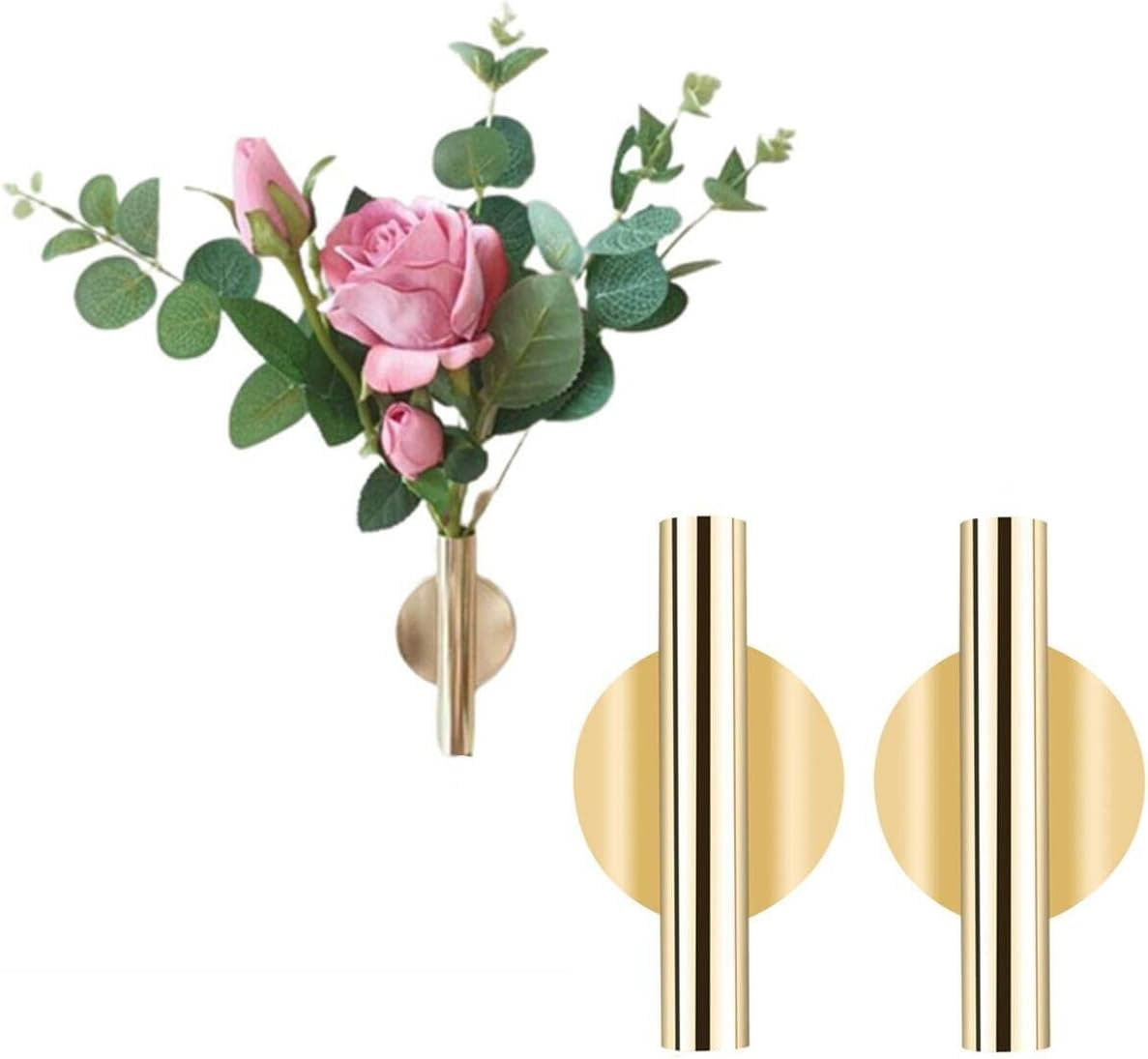 2 Pcs Gold Wall Decor, Plant Wall Vase Metal Tube Decoration Holder Used to Display Dried Flowers