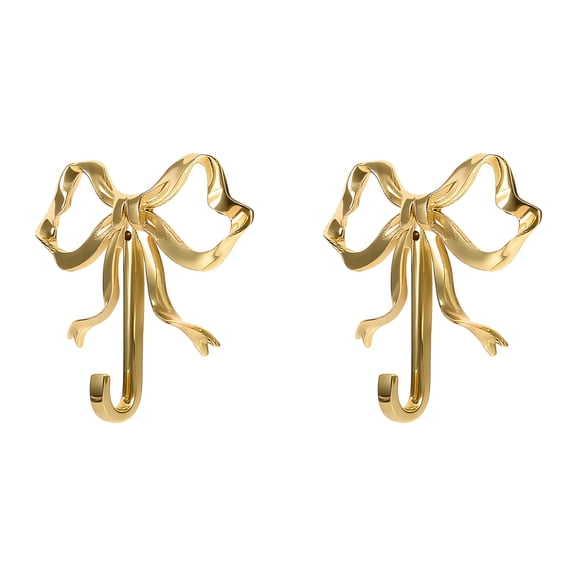 2 Pcs Golden Bow Wall Hooks, Heavy Duty Space Saving Hanger for Home Decor, 3.58 x 3.58 x 0.7 in