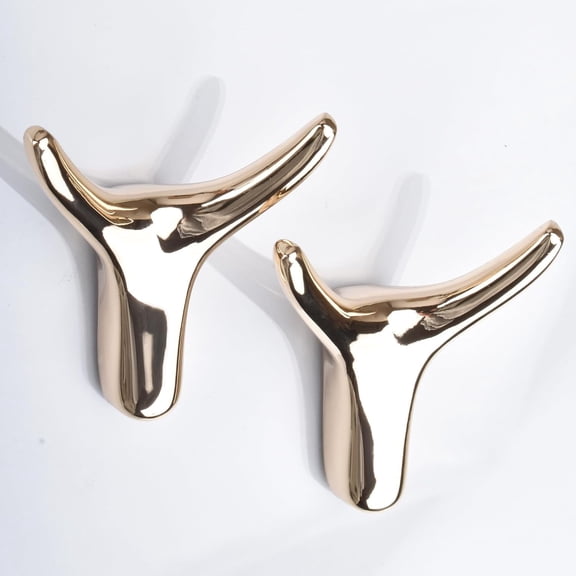 2 Pcs Golden Coat Hooks Wall Mounted, Heavy Duty Metal Double Wall Hooks for Hanging Coat Towel Hat etc, Great Modern Decoration Coat Hook for Bedroom Entryway Bathroom Wall Door,Large Load 40lb