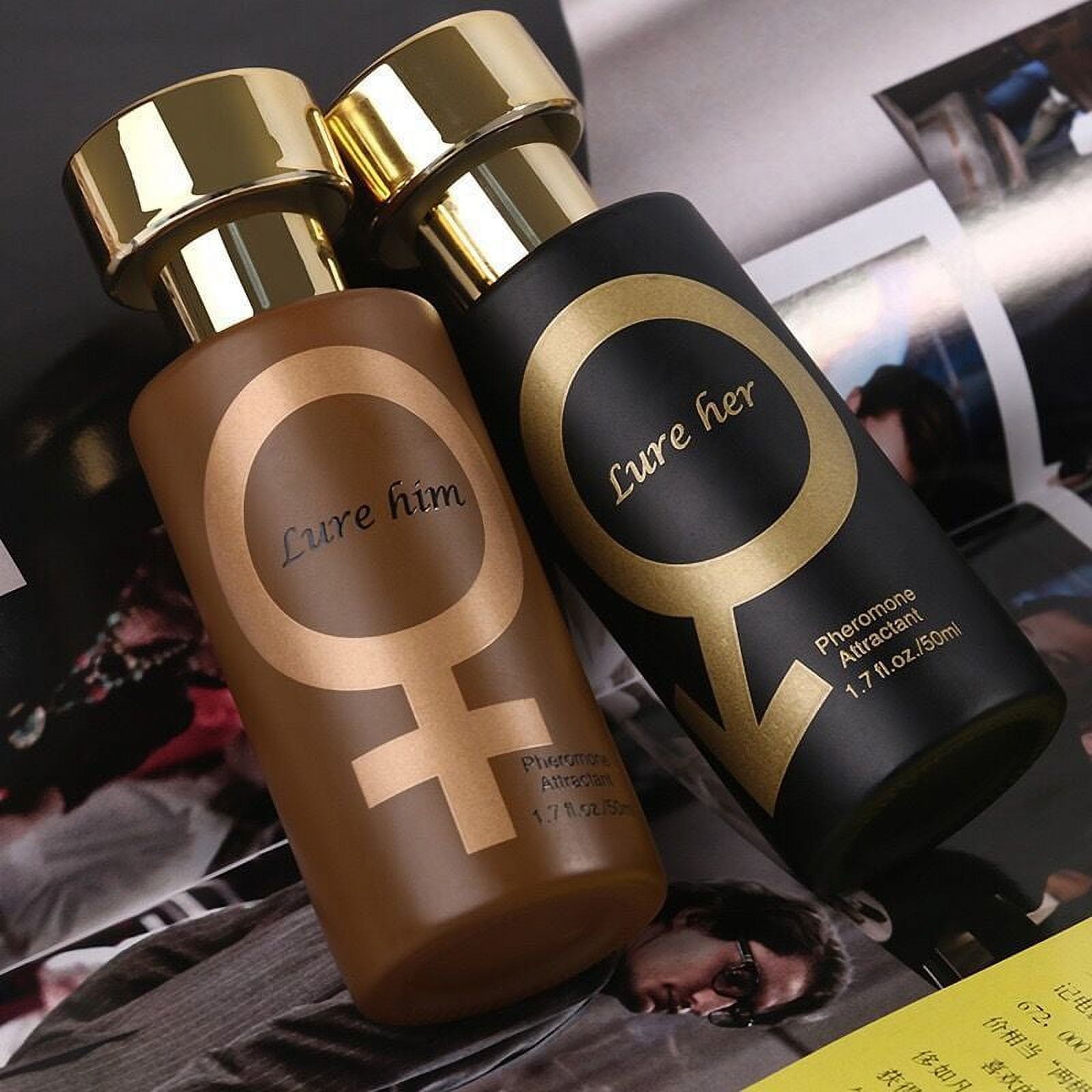 2 Pcs Golden Lure Pheromone Perfume,Pheromones Attractant Oil Spray to Attract Men and Women,Sex Pheromones Cologne,Lure Him + Lure Her