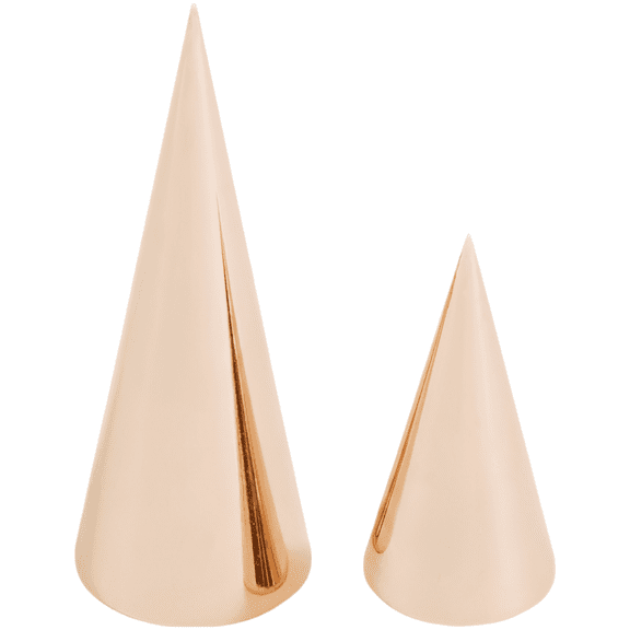 2 Pcs Golden Ring Display Holders, Zinc Alloy Conical Jewelry Stands, Small 0.94 x 1.97 in & Large 1.18 x 3.15 in, Elegant Wedding Ring Holder for Nightstands, Dressers, Photo Props