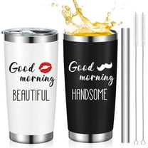 2 Pcs Good Morning Beautiful Handsome Stainless Steel Tumblers 20 oz Vacuum Insulated Coffee Cup with Lid Travel Wedding Engagement Funny Gift for Valentine's Day Gifts