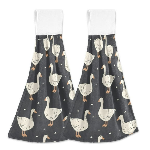 2 Pcs Goose and Duck Kitchen Hand Towels with Hanging Loops Absorbent Soft Fast Drying Decor Bath Towels