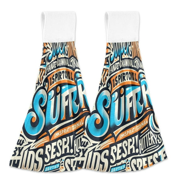 2 Pcs Gorgeous Superbe Surfer Poster Kitchen Hand Towels with Hanging Loops Absorbent Soft Fast Drying Decor Bath Towels