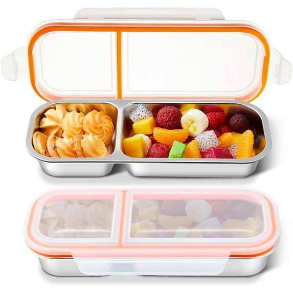2 Pcs Grab and Go Snack Containers, 2 Compartment Sauce Cups Stainless ...