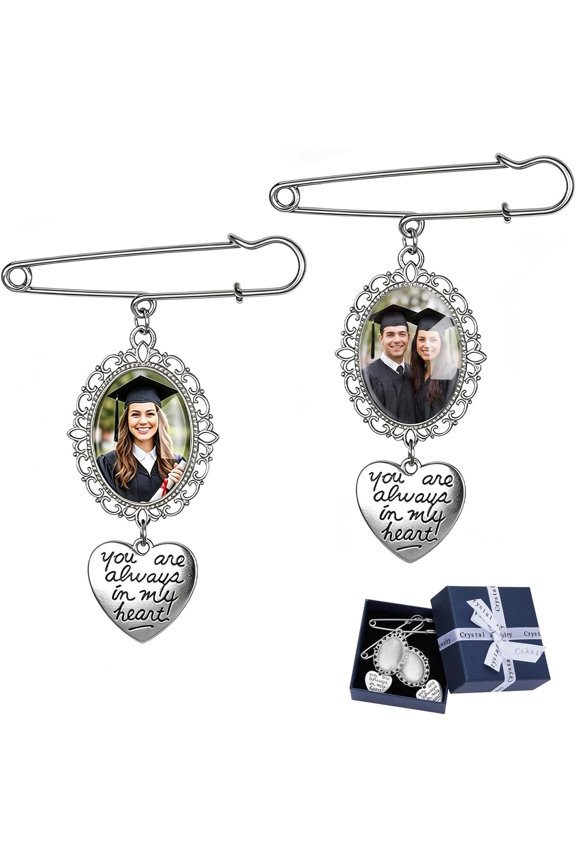 2 Pcs Graduation Memorial Brooches Pins, Custom Tassel Photo Charm Keepsake, Rust and Fade Resistant Alloy for Grad Cap 2026, Graduation Gift
