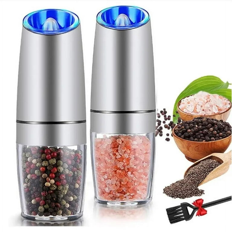 Salt and Pepper Grinder Electric Gravity Grinder, Refillable Automatic  One-Hand Operated Mill Set with Adjustable Coarseness LED light