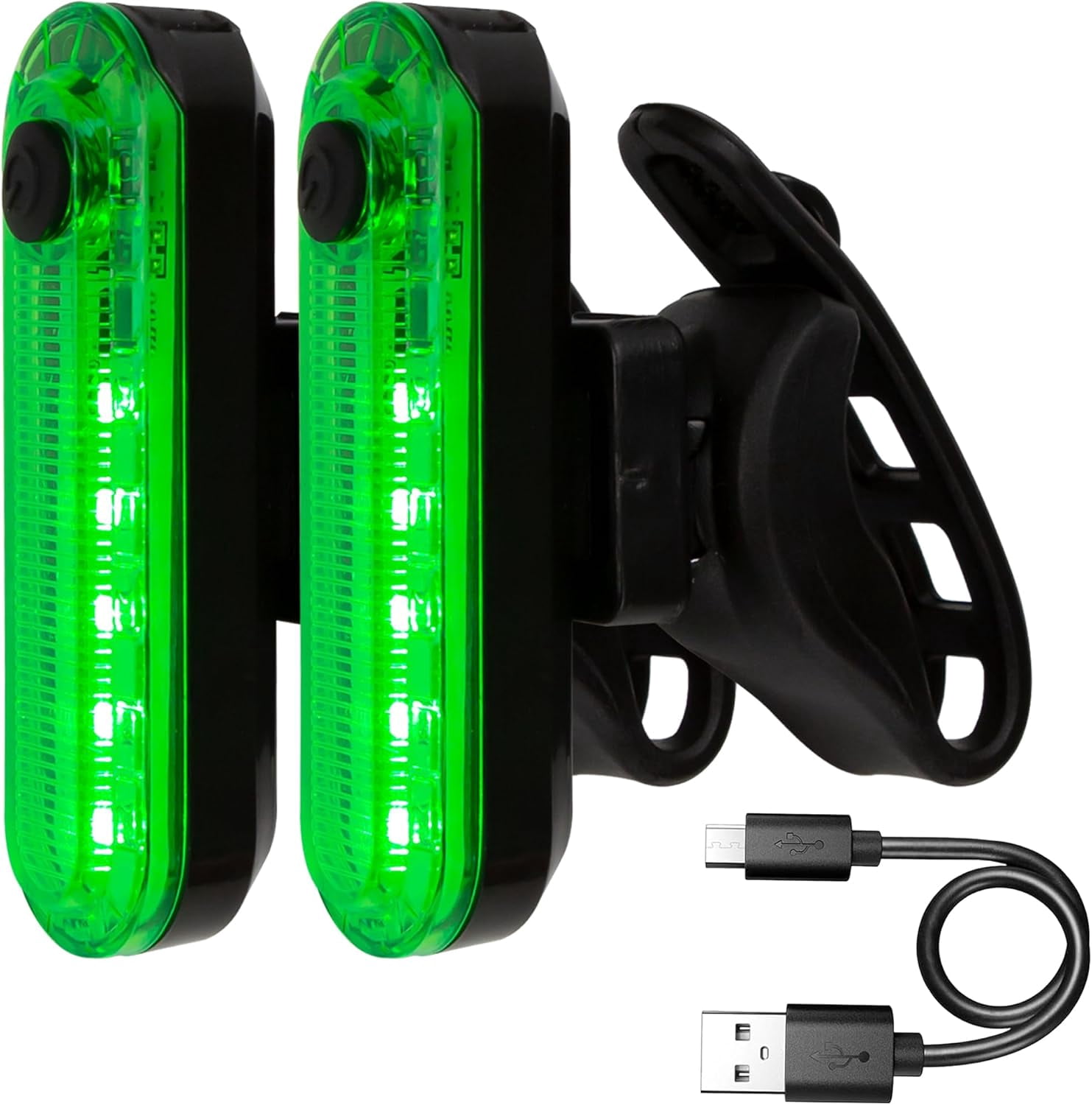 2 Pcs Green LED Bicycle Light USB Rechargeable Bike Tail Bright Rear ...