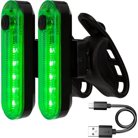 2 Pcs Green LED Bicycle Light, USB Rechargeable Bike Tail Bright Rear Cycling Safety Flashlight, 4 Light Mode Options for Adult Men Women Road Mountain Waterproof 220mAh (2 Cables Included)