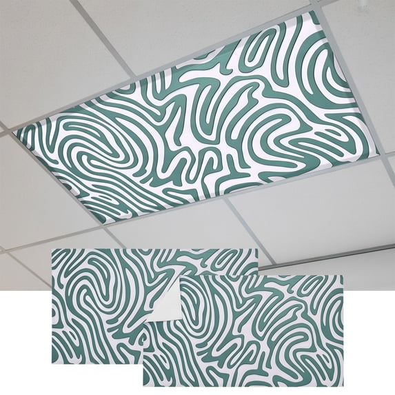 2 Pcs Green Swirling Lines Fluorescent Light Covers Curves Waves Modern ...