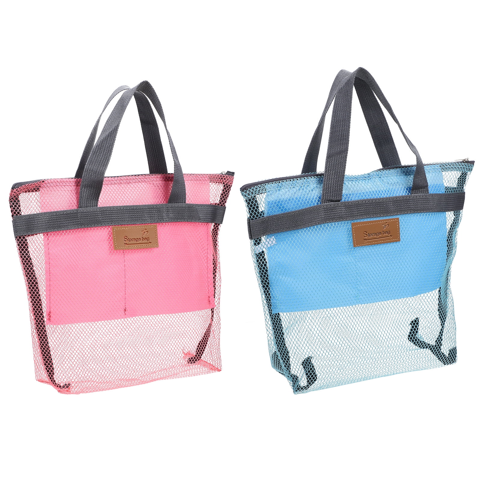 2 Pcs Grid Beach Bag Unisex Mesh Shower Pouches Portable Toiletry Bags