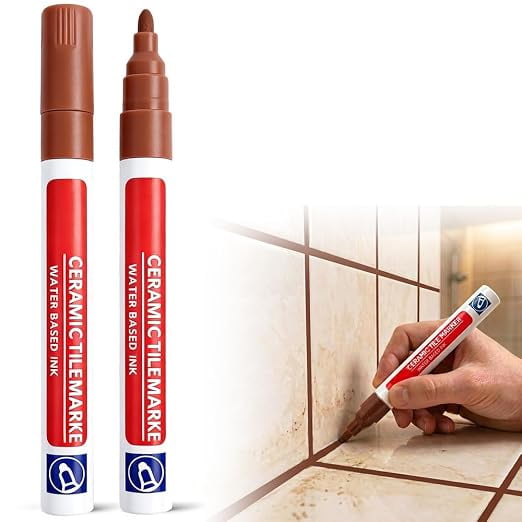 2 Pcs Grout Pen for Ceramic Tiles, Gray Tile Marker for Bathroom Kitchen, Quick Touch Up Colorant for Worn Joints(Brown)