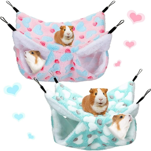 2 Pcs Guinea Pig Rat Hammock Guinea Pig Hamster Ferret Hanging Hammock Accessories for Small Animals Chinchilla Parrot Sugar Glider Ferret Squirrel (Mint Green, Pink, Heart Pattern)