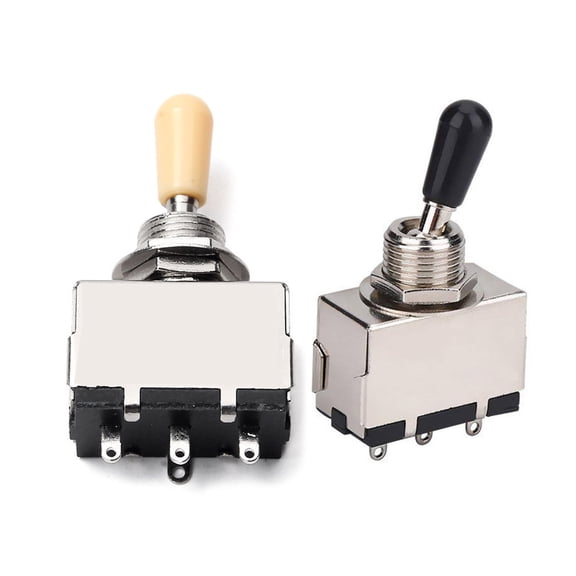 2 Pcs Guitar 3 Way Toggle Switch, Metal Enclosed 1 Pcs Black Tip & 1 Pcs Beige Tip for Lp Style Electric Guitar,2 * 3 Way Switch,Multicolor
