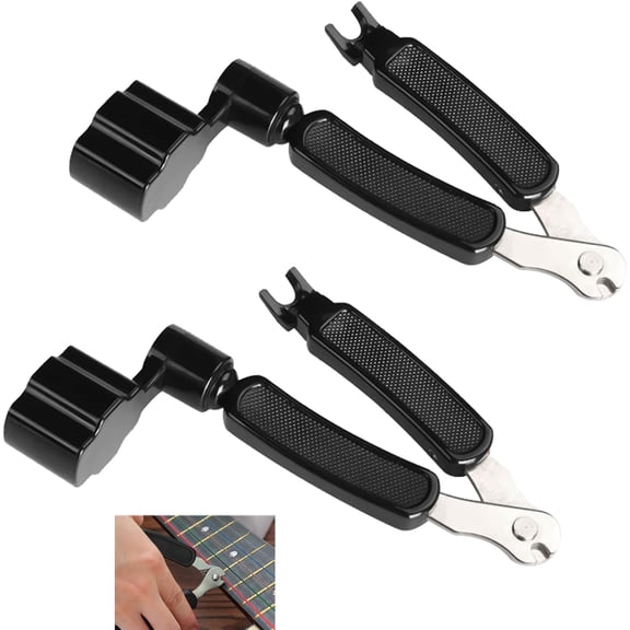 2 Pcs Guitar String Winder Cutter and Bridge Pin Puller, 3 in 1 Multifunctional Guitar Tool Maintenance for Guitarists Acoustic Electric Guitar String with Built-In String Cutter Pin Puller (Black)