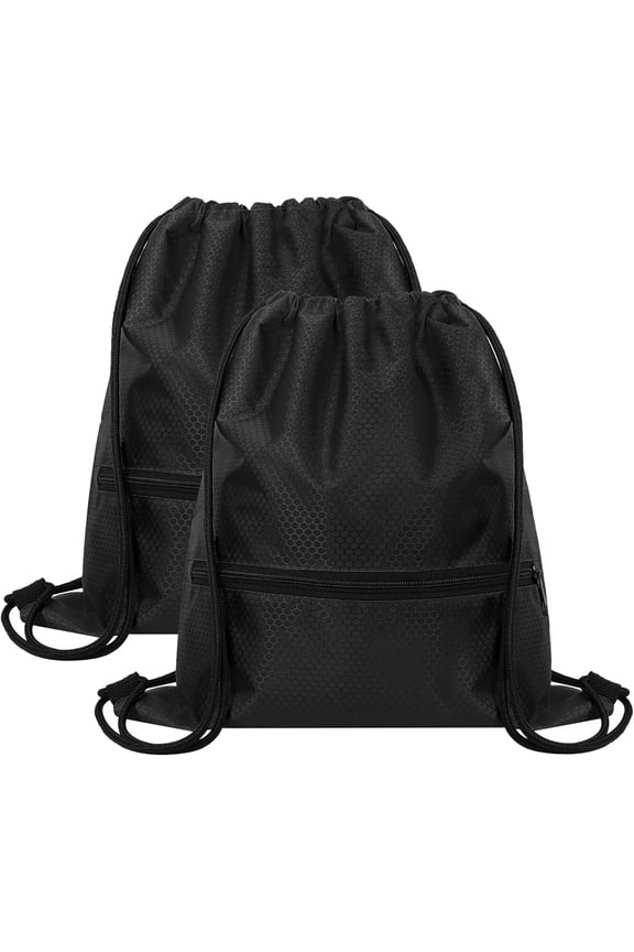 2 Pcs Gym Drawstring Bags, Waterproof Drawstring Backpack with Zipper Pocket Cinch Bags, Drawstring Swimming Bag Gym Backpack for Men Women