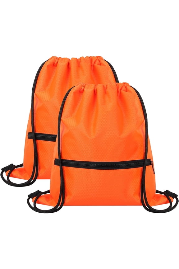 2 Pcs Gym Drawstring Bags, Waterproof Drawstring Backpack with Zipper Pocket Cinch Bags, Drawstring Swimming Bag Gym Backpack for Men Women