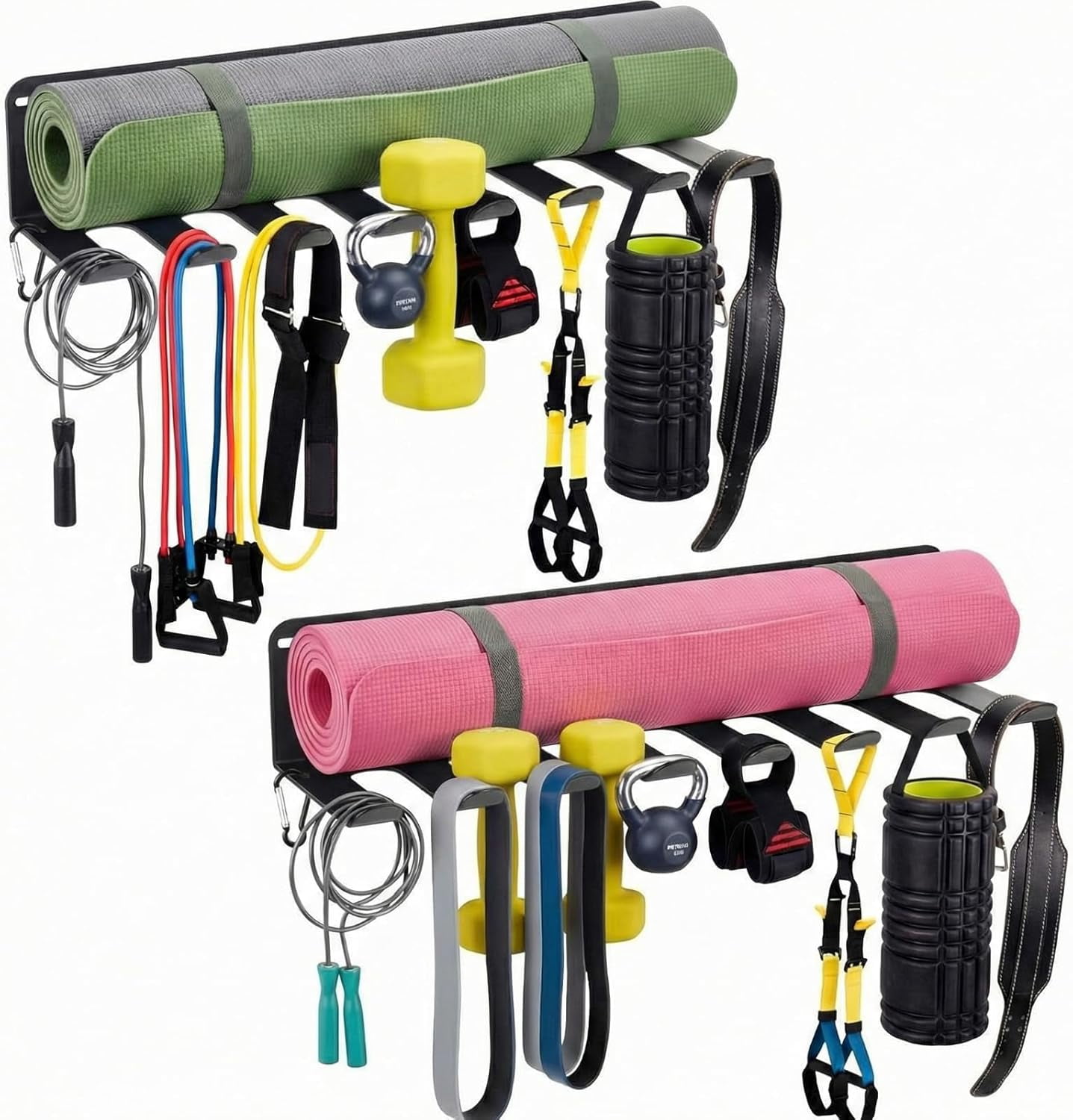Cloth Rack Rope 2 Pcs Gym Wall Mount Storage Rack 8 Hook Heavy Duty Metal Home ...
