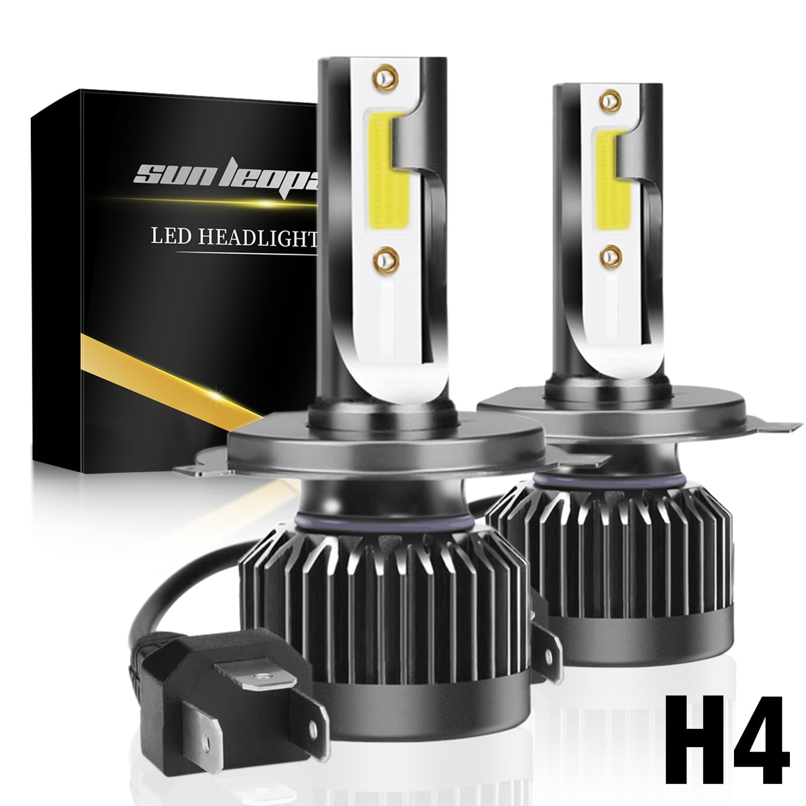 2 Pcs H4 LED Headlight Bulbs, 6500K 12000 Lumens Extremely Super Bright 9003 Hi/Lo Heatsink Base COB Chips Conversion Kit, Xenon White
