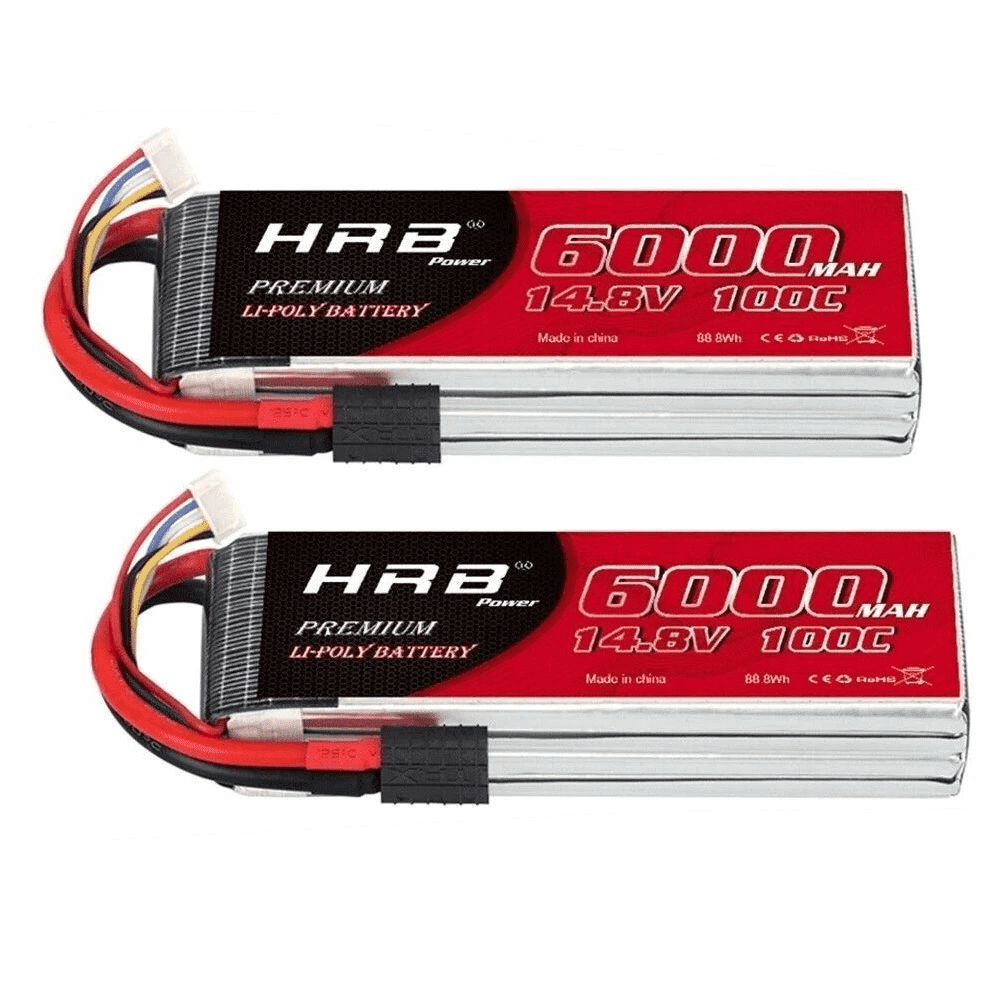 2 Pcs HRB 14.8V 4S 6000mAh LiPo Battery with TR Connector for RC Cars Trucks Boats