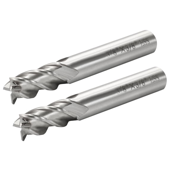 2 Pcs HSSAL 4 Flutes Straight Shank End Mill Cutter CNC Bits 3/8" x 3/8"