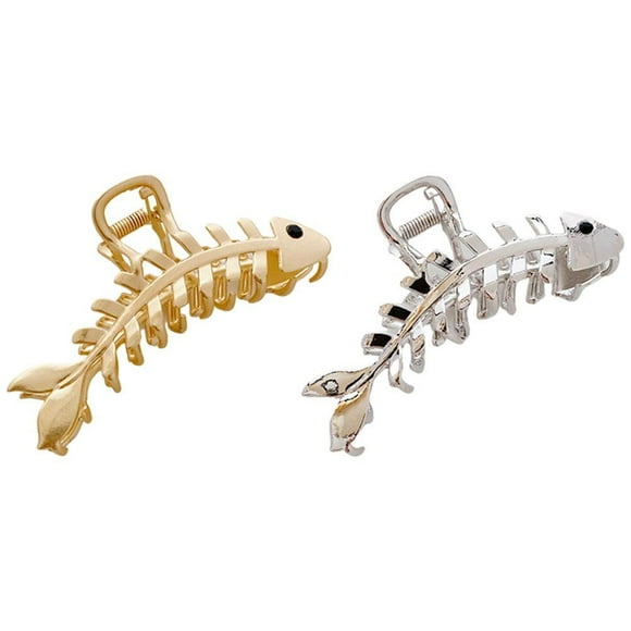 2 Pcs Hair Claw Clips Large Metal Clip Fish-Shaped Barrettes Fish Bone Hair Props