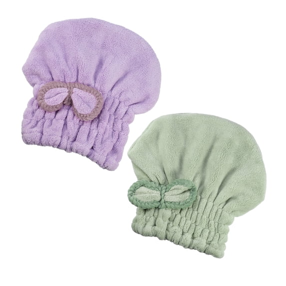 2 Pcs Hair Drying Towel Dry Cap Quick Drying for After Bath Drying Hair Polyester Purple and Green