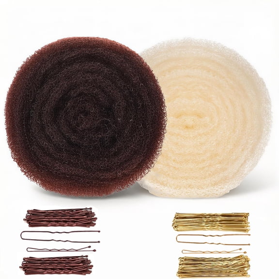 2 Pcs Hair Sponge for Updo, 70.87 in Hair Mesh for Updos Adds Natural Bump, Lightweight Hair Padding with Volume Clips and 140 Pins for Daily or Party Use, for Women with Thick Long Hair