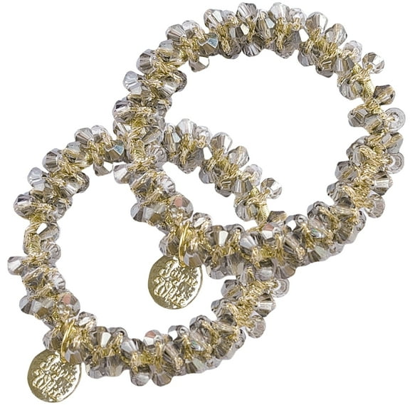 2 Pcs Hair Ties Elastic Hair Scrunchies Hold Crystal Bulk Hair Ropes Stretchy Handmade Boho Hair Accessories for Women Girls, Light grey crystal