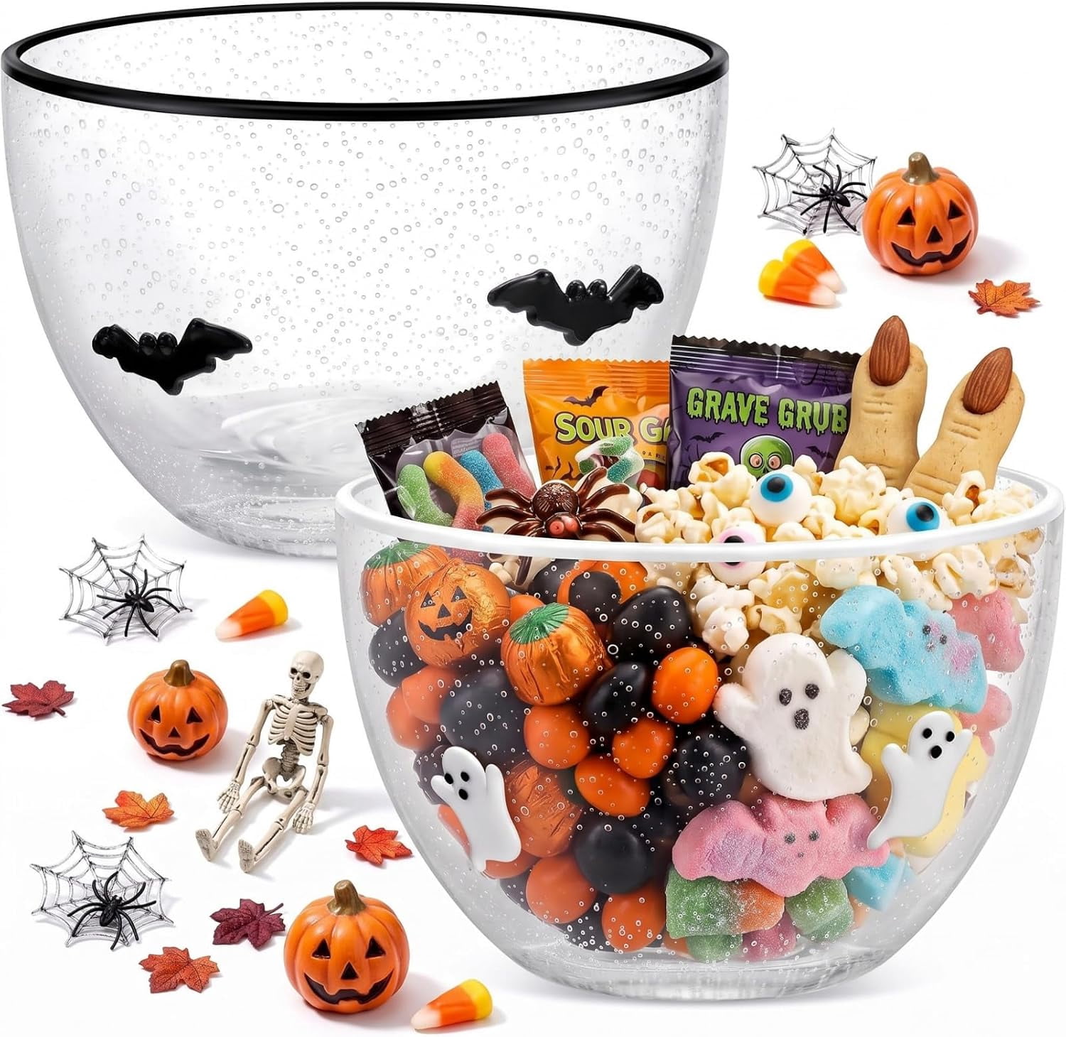 2 Pcs Halloween Candy Bowls,14 oz Ghost and Bat Glass Snack Dishes ...