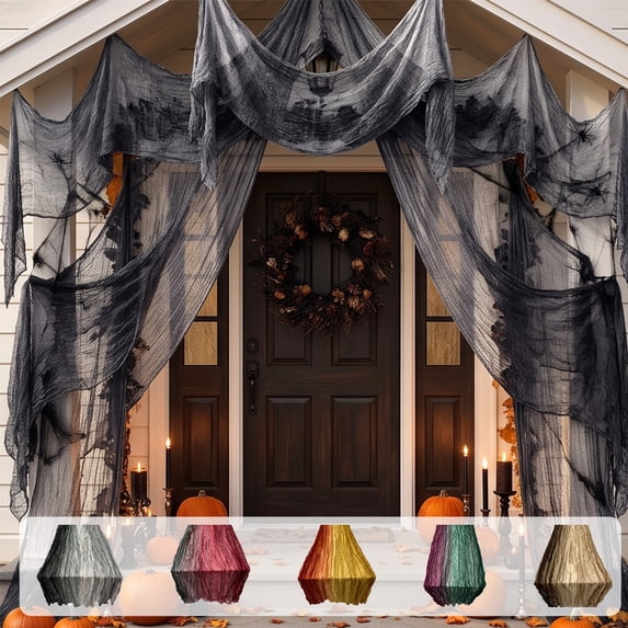 2 Pcs Halloween Creepy Gauze Decor Cloth Spooky Tattered Table Runner Vintage Gradient Fabric Porch Window Drape for Home Party Halloween Gift (70.86x35.43 In)