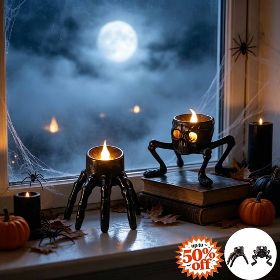 2 Pcs Halloween Decorations Set Creepy Halloween Ghost Skeleton & Hand with Candles Lamp, Halloween Decorative Night Lights for Desk Decor, Life-Sized Spooky Hands, Black
