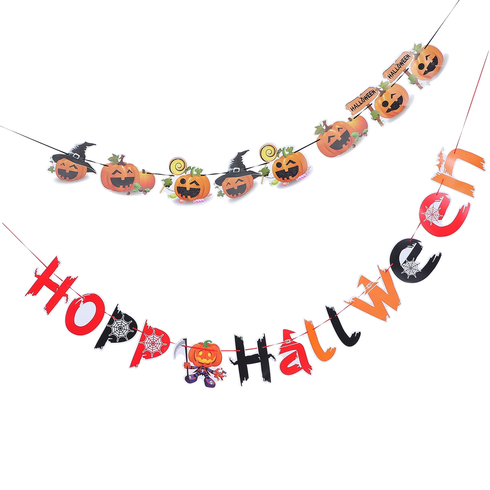 2 Pcs Halloween Flag Decor Halloween Paper Banner Party Pumpkin Decor