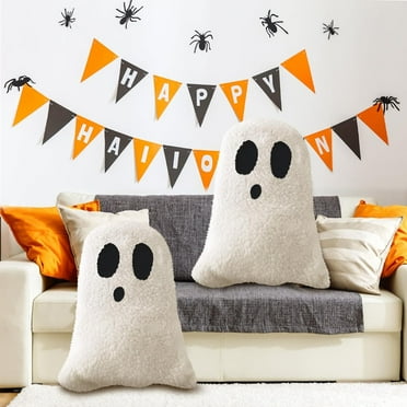 2 Pcs Halloween Pillows, Ghost Pillow, Halloween Decorative Throw Pillow for Home Sofa Bed Cushion Decor (11.8 Inch)