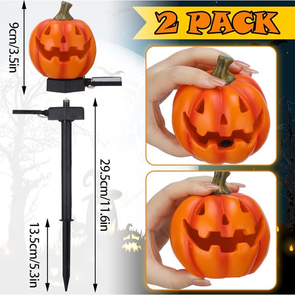 2 Pcs Halloween Pumpkin Pathway Solar Lights Orange Jack O Lantern Stake Lights for Outdoor Halloween Decorations Yard Display LED Front Porch Decor(Classic Style,Orange)$$Tools & Hardware Other