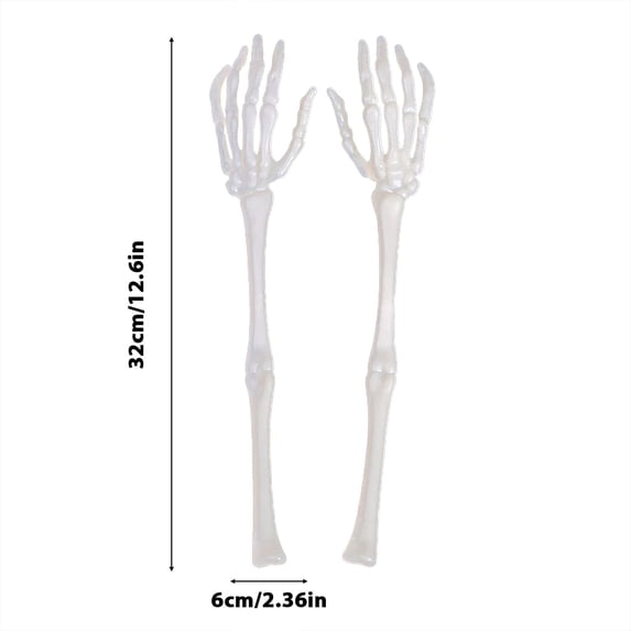 2 Pcs Halloween Skeleton Arms, 12.6'' Realistic Creepy Plastic Skeleton Hands for Outdoor Garden Yard Lawn Decor
