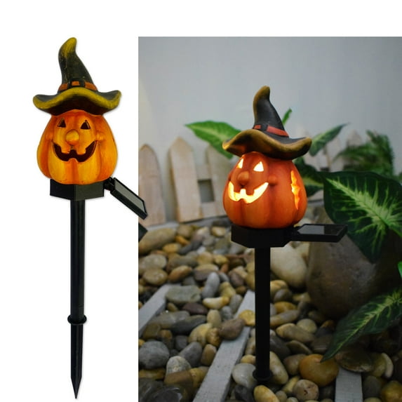 2 Pcs Halloween Solar Pumpkin Stake Lights Outdoor Halloween Pumpkin Pathway Lights Decorations Waterproof Pumpkin Stake Lamps for Garden Balcony Yard Lawn Pathway Home Party Decoration
