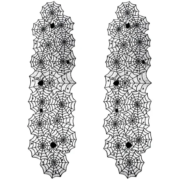 2 Pcs Halloween Table Runner Spider Web Lace For Home Party Kitchen Decor 72X18"