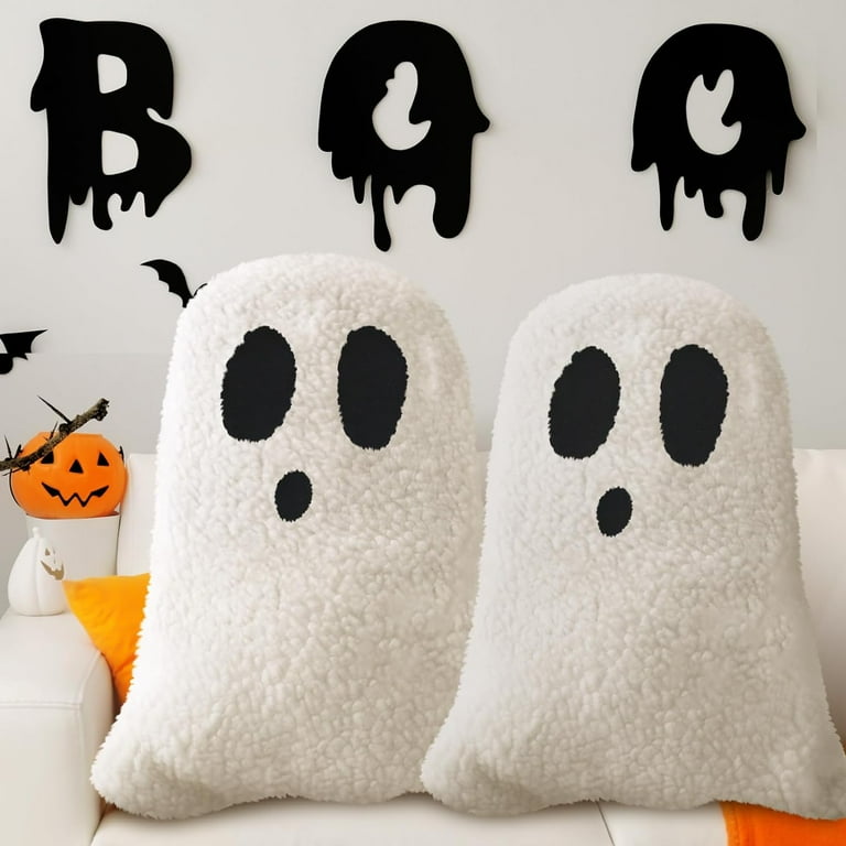 2 Pcs Halloween Throw Pillows Decorative Spooky Pillows for Sofa Bed Couch Stuffed Halloween Pillow for Party Outdoor Home Decorations Ghost Decor